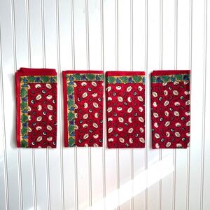 Set of 4 Vintage Cotton Cloth Napkins – Red Floral Print